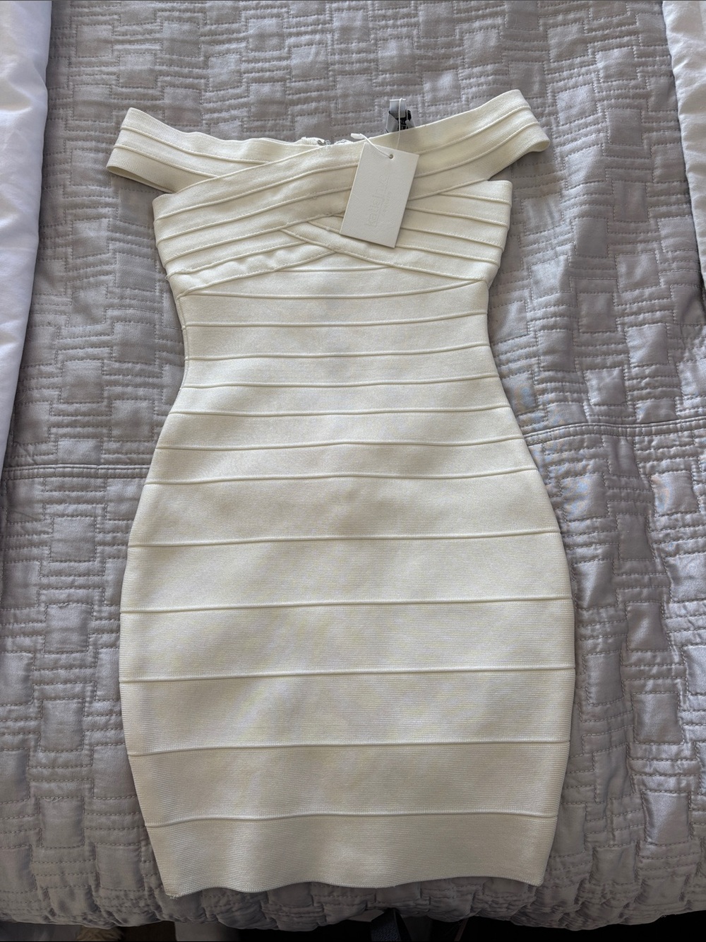 Katie j Off-Shoulder Ivory Bandage Dress